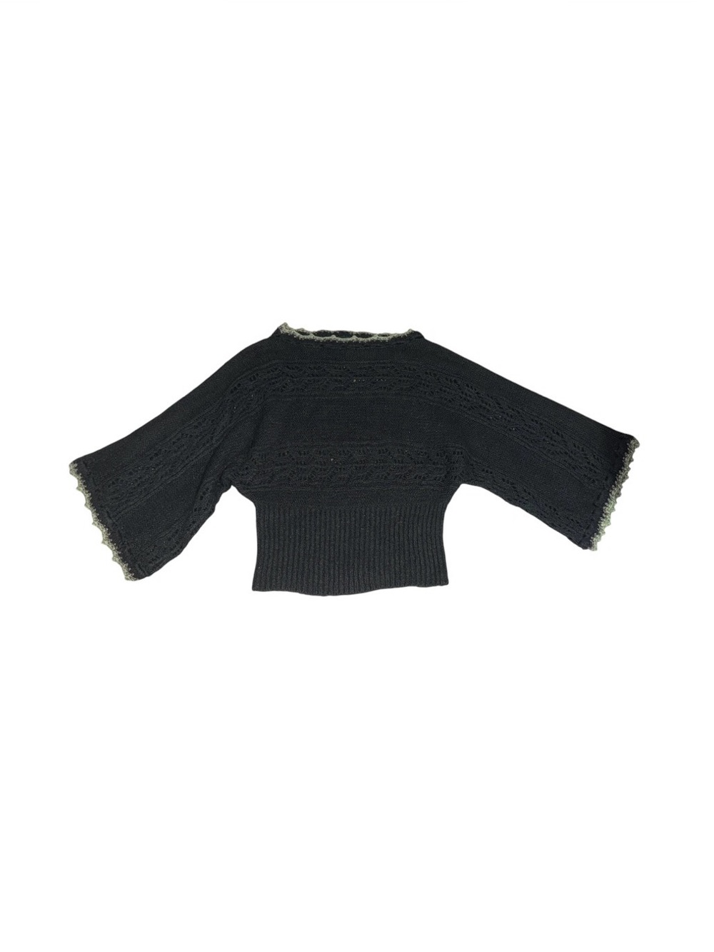 Grey Cropped Knit Sweater with Contrast Trim